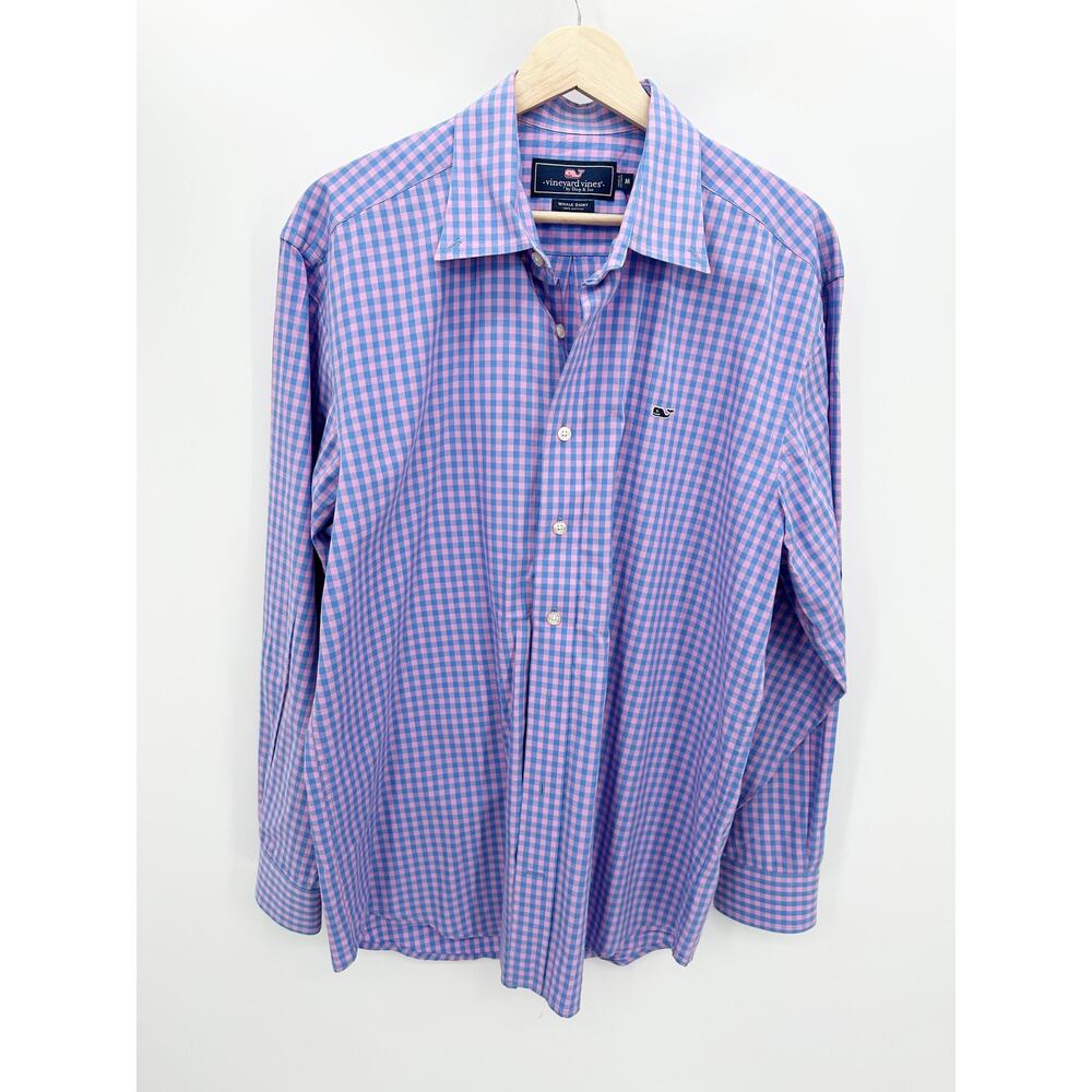 Vineyard Vines Whale Blue Purple Gingham Cotton Dress Shirt Men's‎ Size Medium M